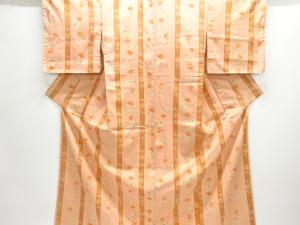 縞に草花模様手織り節紬着物